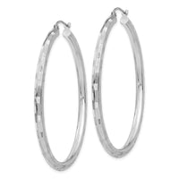 14k White Gold Diamond-cut Hoop Earrings-TF627