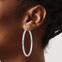 14k White Gold Diamond-cut Hoop Earrings-TF627