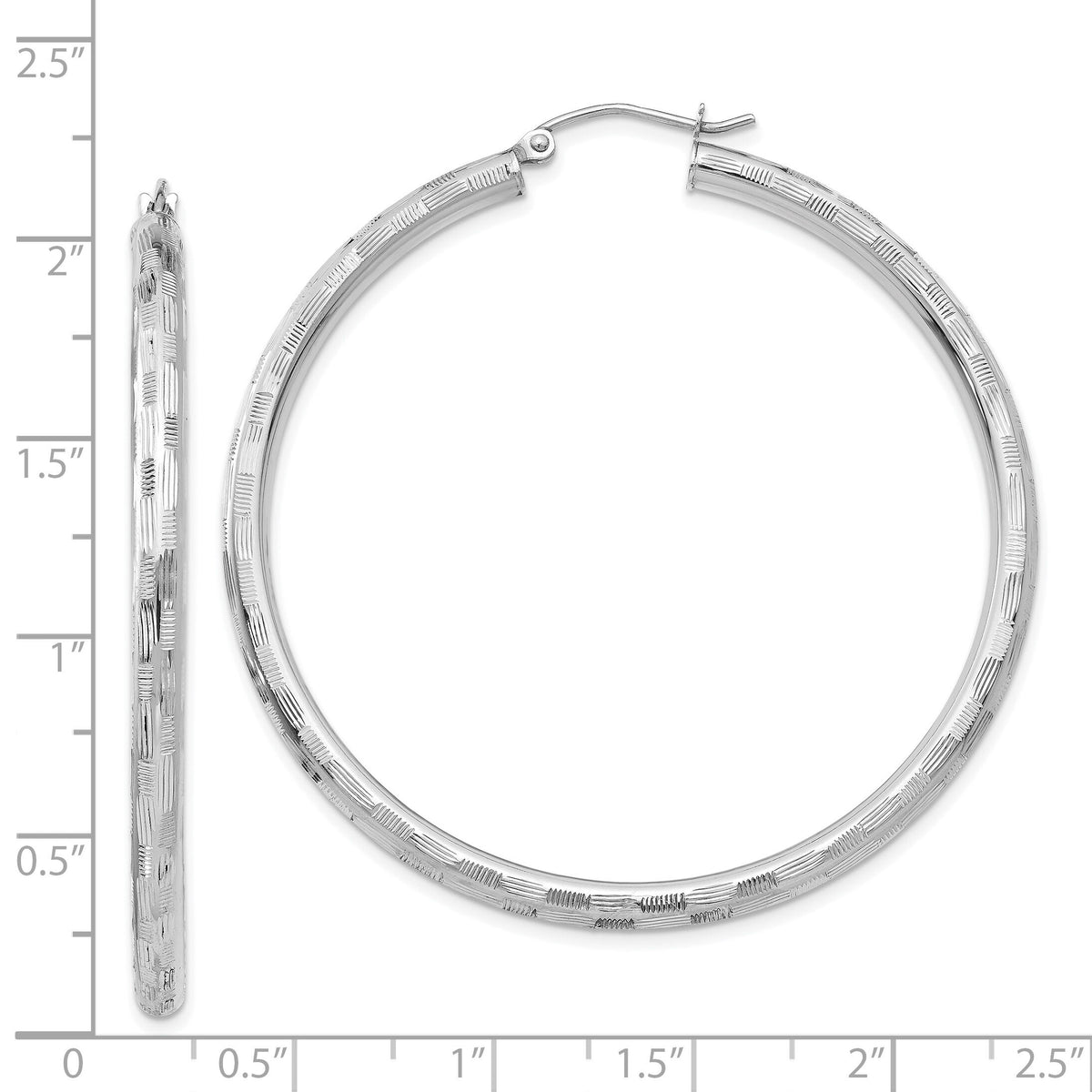 14k White Gold Diamond-cut Hoop Earrings-TF627