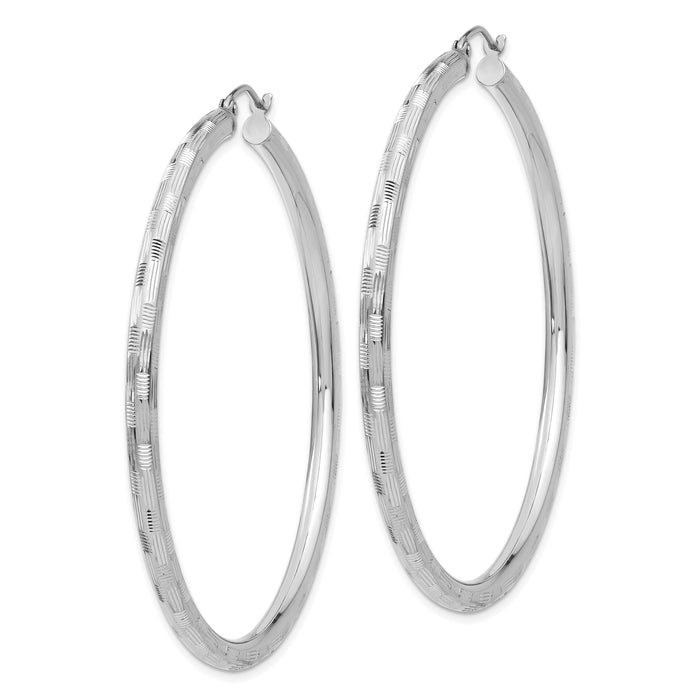 14k White Gold Diamond-cut Hoop Earrings-TF628