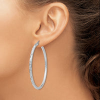 14k White Gold Diamond-cut Hoop Earrings-TF628
