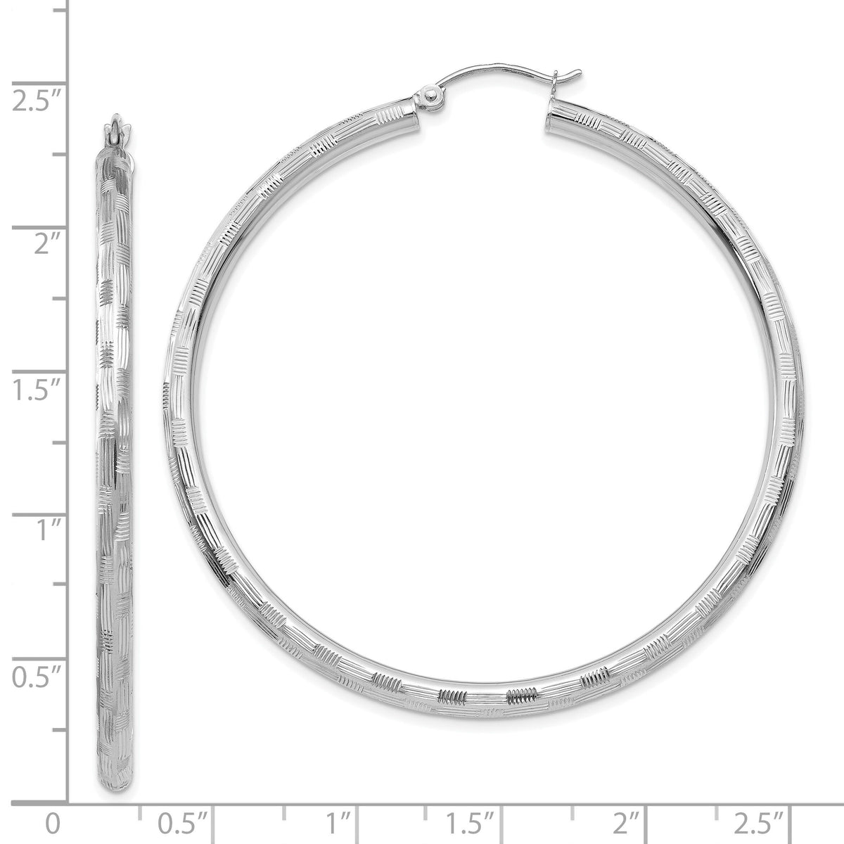 14k White Gold Diamond-cut Hoop Earrings-TF628