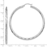 14k White Gold Diamond-cut Hoop Earrings-TF628