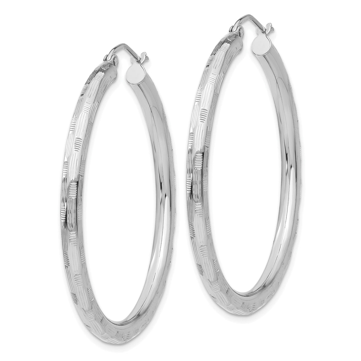 14k White Gold Diamond-cut Hoop Earrings-TF629