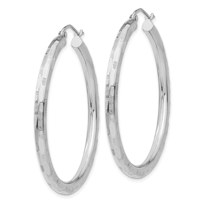 14k White Gold Diamond-cut Hoop Earrings-TF629