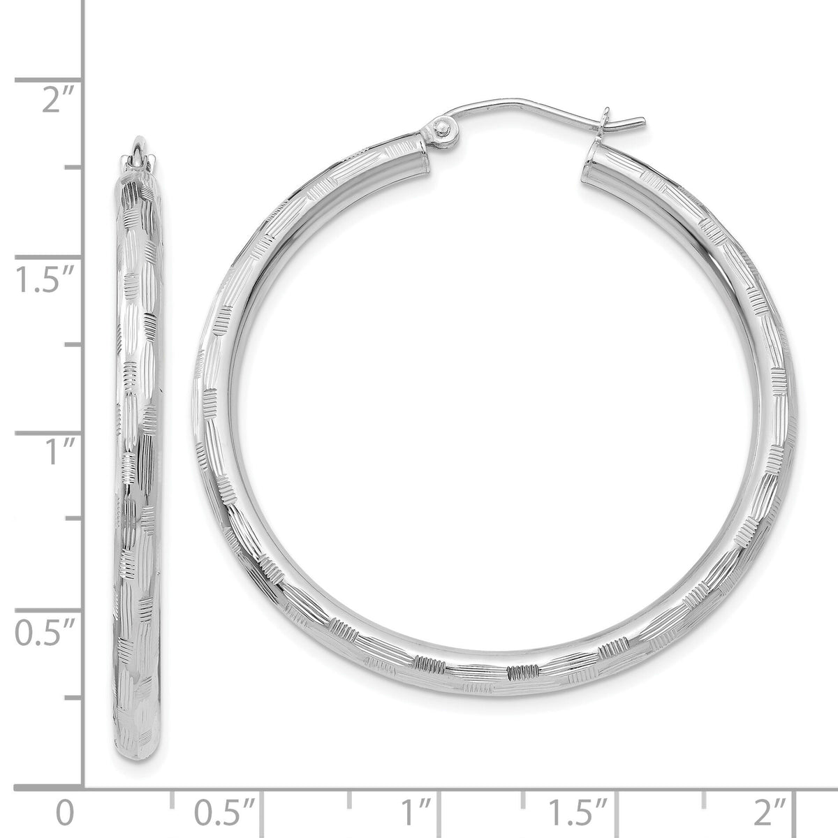 14k White Gold Diamond-cut Hoop Earrings-TF629