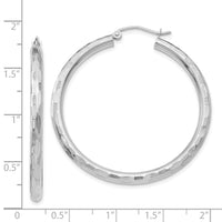 14k White Gold Diamond-cut Hoop Earrings-TF629