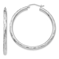 14k White Gold Diamond-cut Hoop Earrings-TF629