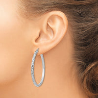 14k White Gold Diamond-cut Hoop Earrings-TF630