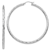 14k White Gold Diamond-cut Hoop Earrings-TF630