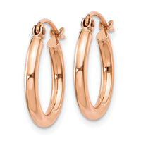 14k Rose Gold Polished 2mm Lightweight Tube Hoop Earrings-TF652