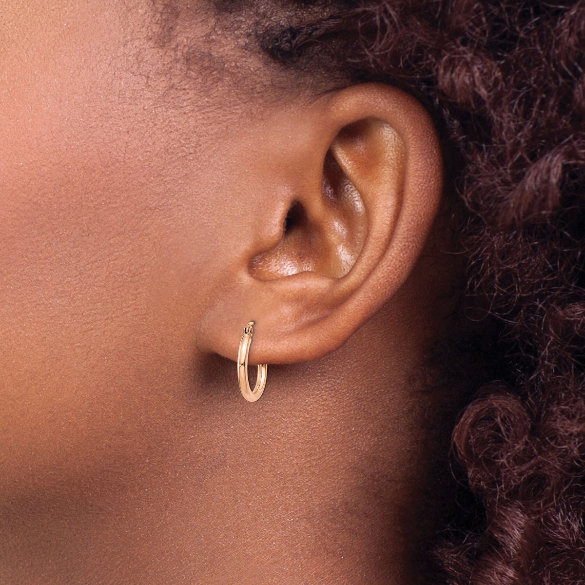 14k Rose Gold Polished 2mm Lightweight Tube Hoop Earrings-TF652