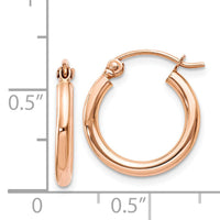 14k Rose Gold Polished 2mm Lightweight Tube Hoop Earrings-TF652