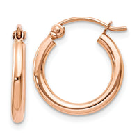 14k Rose Gold Polished 2mm Lightweight Tube Hoop Earrings-TF652