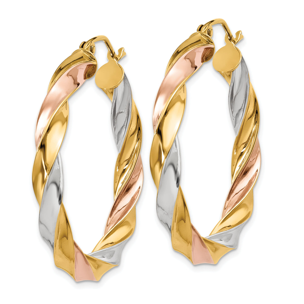 14k Tri-color Light Twisted Hoop Earrings-TF654