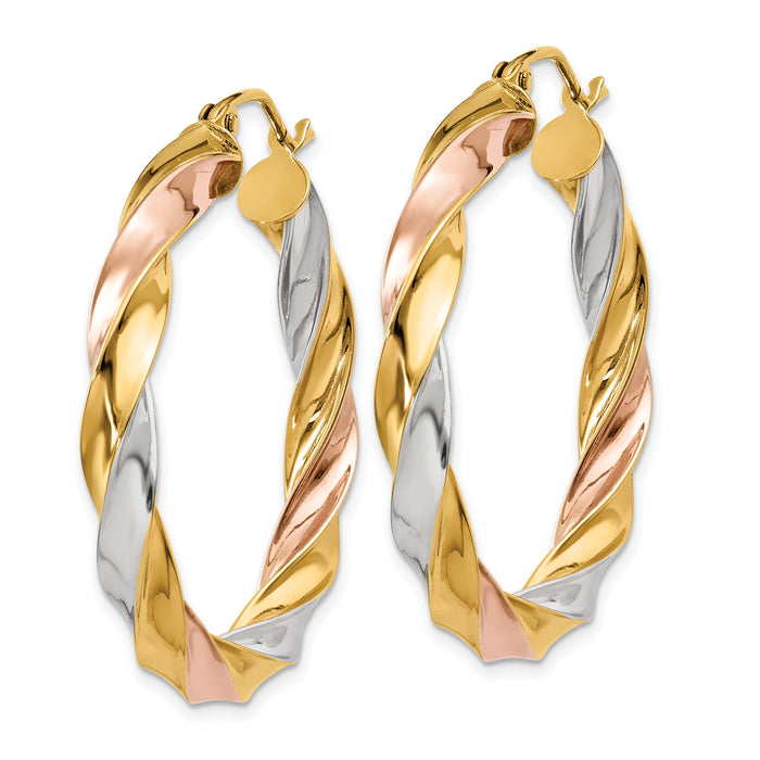 14k Tri-color Light Twisted Hoop Earrings-TF654