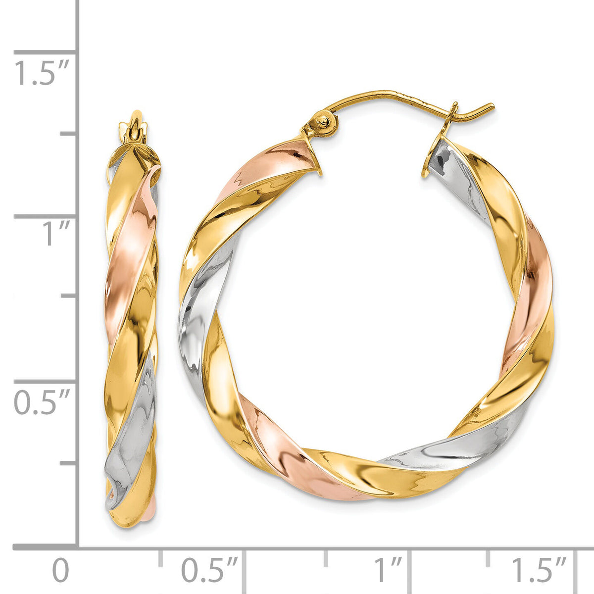 14k Tri-color Light Twisted Hoop Earrings-TF654