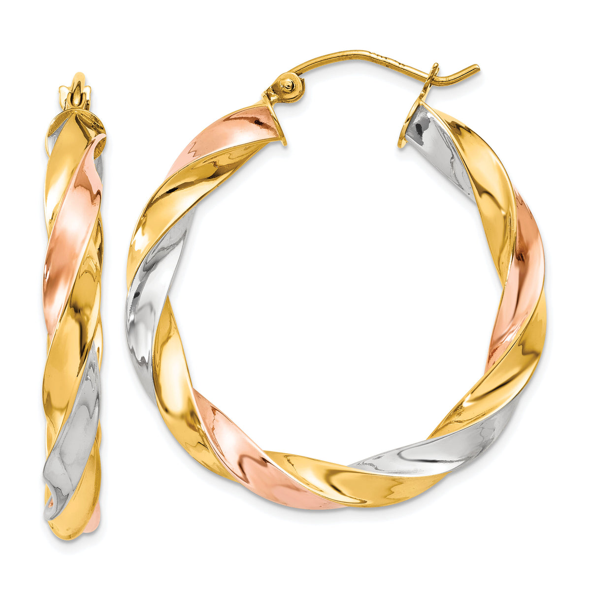 14k Tri-color Light Twisted Hoop Earrings-TF654