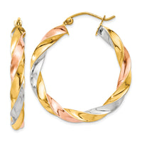 14k Tri-color Light Twisted Hoop Earrings-TF654