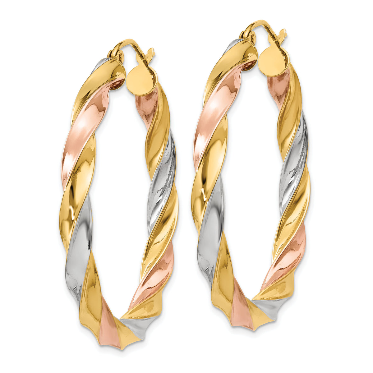 14k Tri-color Light Twisted Hoop Earrings-TF655