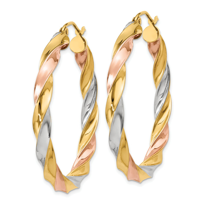 14k Tri-color Light Twisted Hoop Earrings-TF655