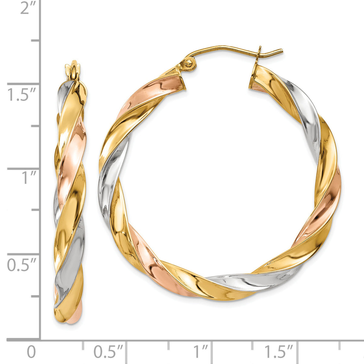 14k Tri-color Light Twisted Hoop Earrings-TF655