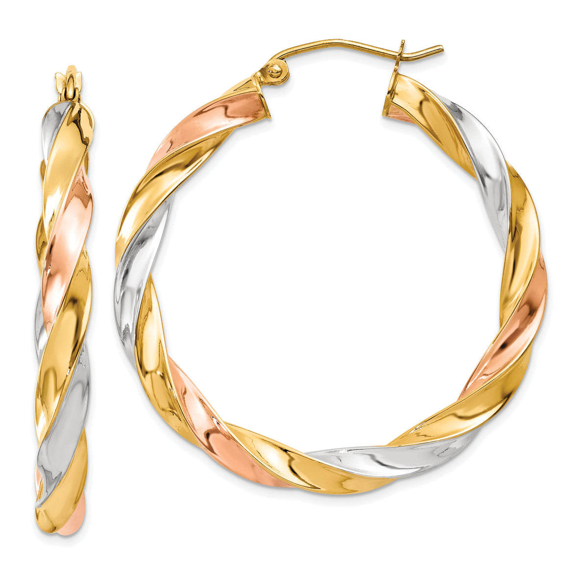 14k Tri-color Light Twisted Hoop Earrings-TF655