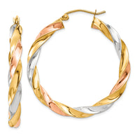 14k Tri-color Light Twisted Hoop Earrings-TF655