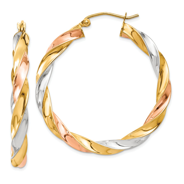 14k Tri-color Light Twisted Hoop Earrings-TF655
