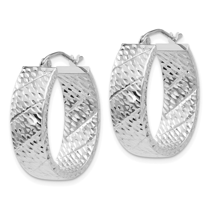 14k White Gold Diamond Cut Hoop Earrings-TF658