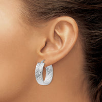14k White Gold Diamond Cut Hoop Earrings-TF658