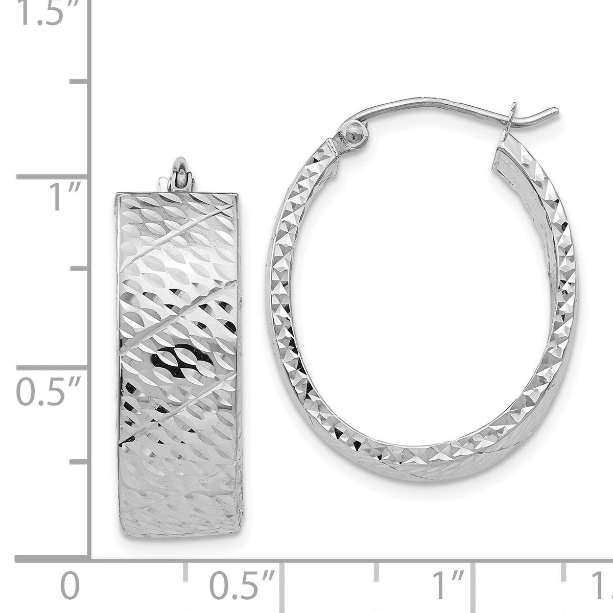 14k White Gold Diamond Cut Hoop Earrings-TF658