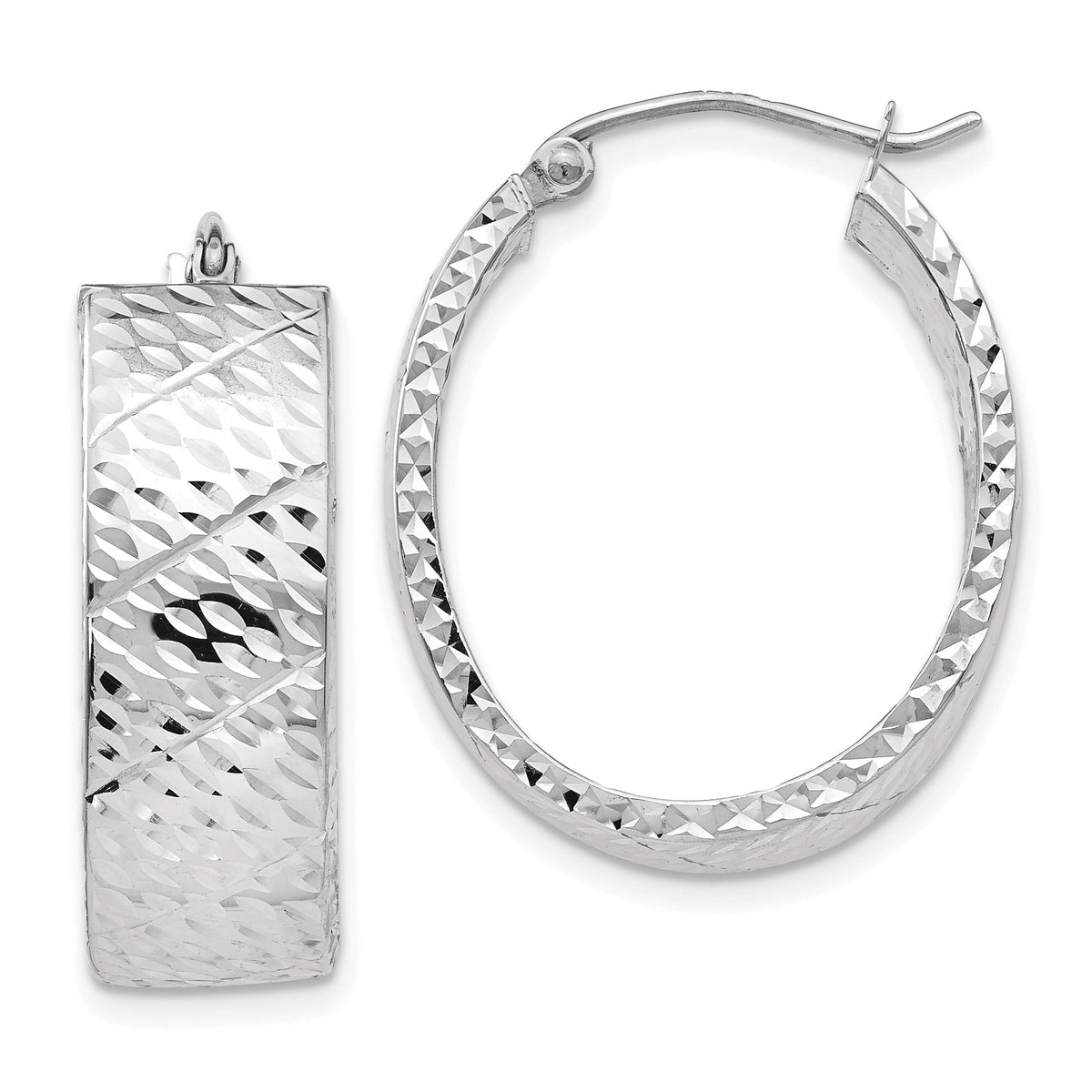 14k White Gold Diamond Cut Hoop Earrings-TF658