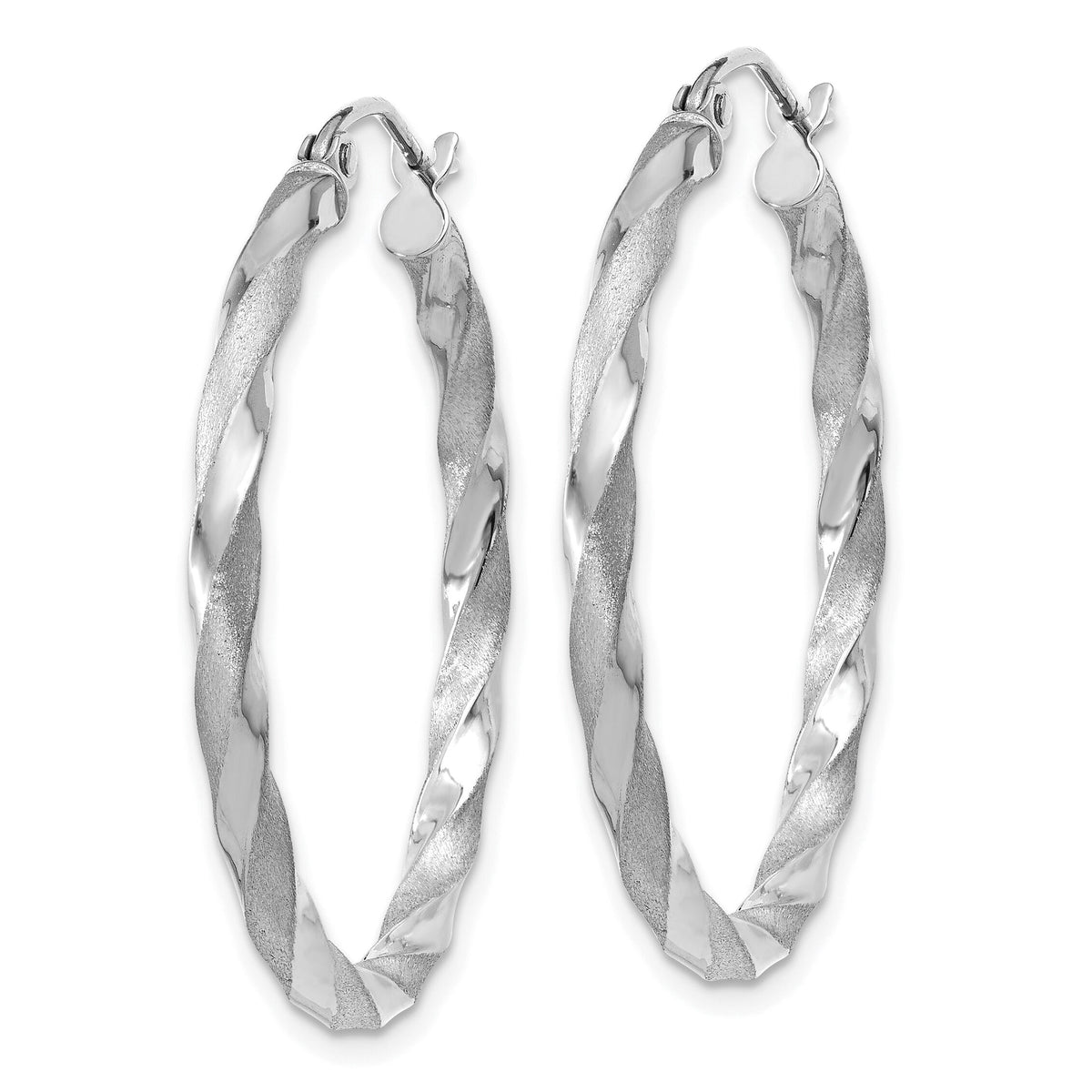 14k White Gold Polished & Satin Twisted Hoop Earrings-TF676