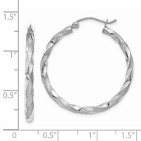 14k White Gold Polished & Satin Twisted Hoop Earrings-TF676