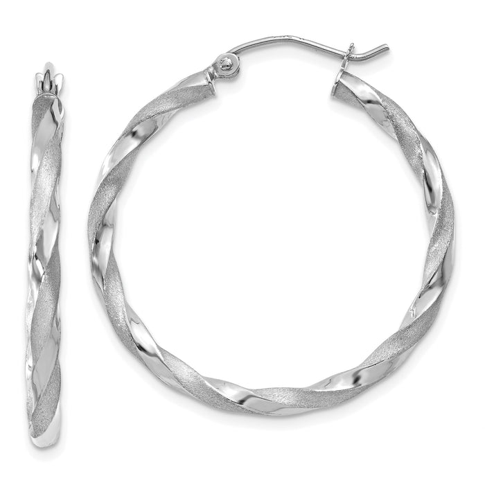 14k White Gold Polished & Satin Twisted Hoop Earrings-TF676