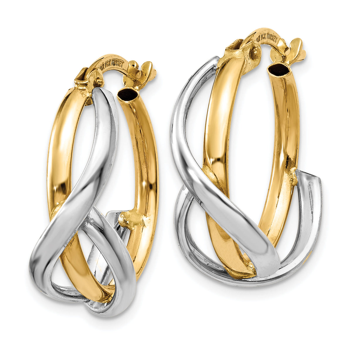 14K Two-Tone Polished Twisted Hoop Earrings-TF677