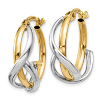 14K Two-Tone Polished Twisted Hoop Earrings-TF677