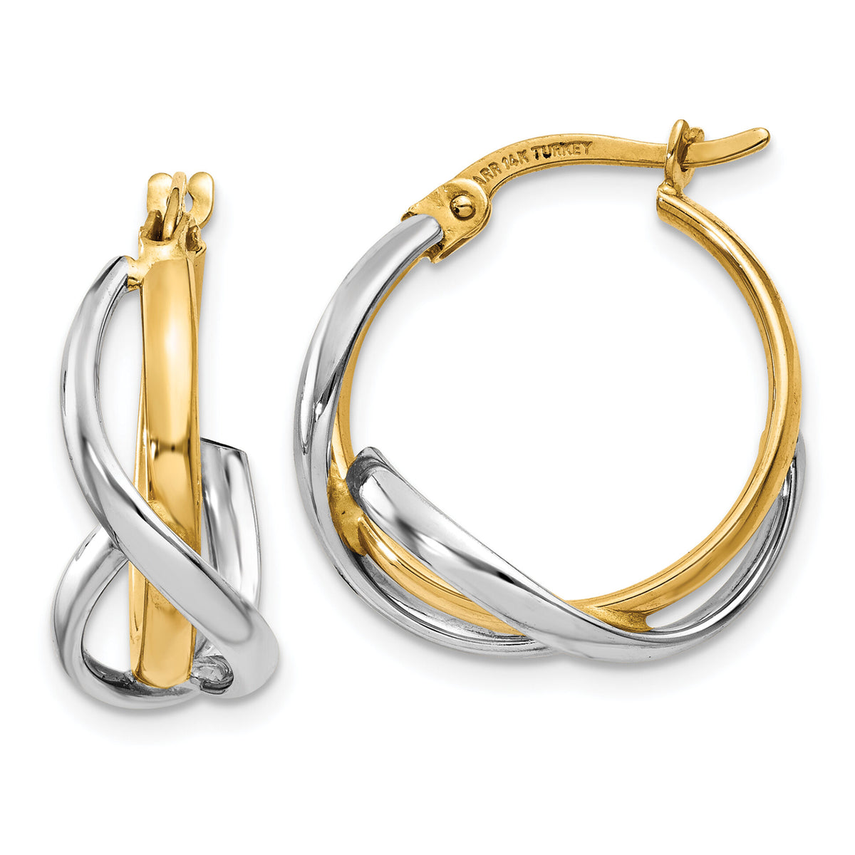14K Two-Tone Polished Twisted Hoop Earrings-TF677
