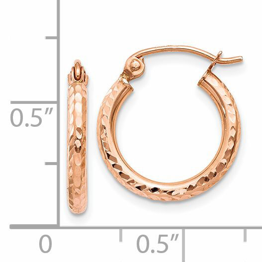14k Rose Gold Lightweight Diamond-cut Hoop Earrings-TF679