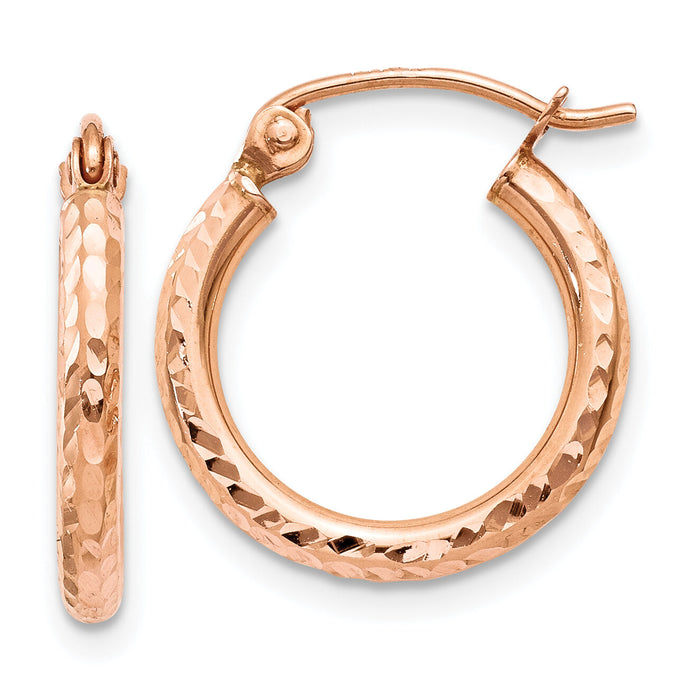 14k Rose Gold Lightweight Diamond-cut Hoop Earrings-TF679