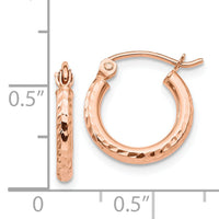 14k Rose Gold Lightweight Diamond-cut Hoop Earrings-TF680