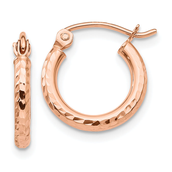 14k Rose Gold Lightweight Diamond-cut Hoop Earrings-TF680