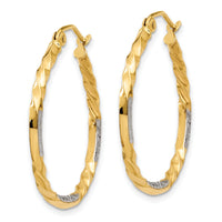 14k & Rhodium Diamond Cut Twisted Hoop Earrings-TF709