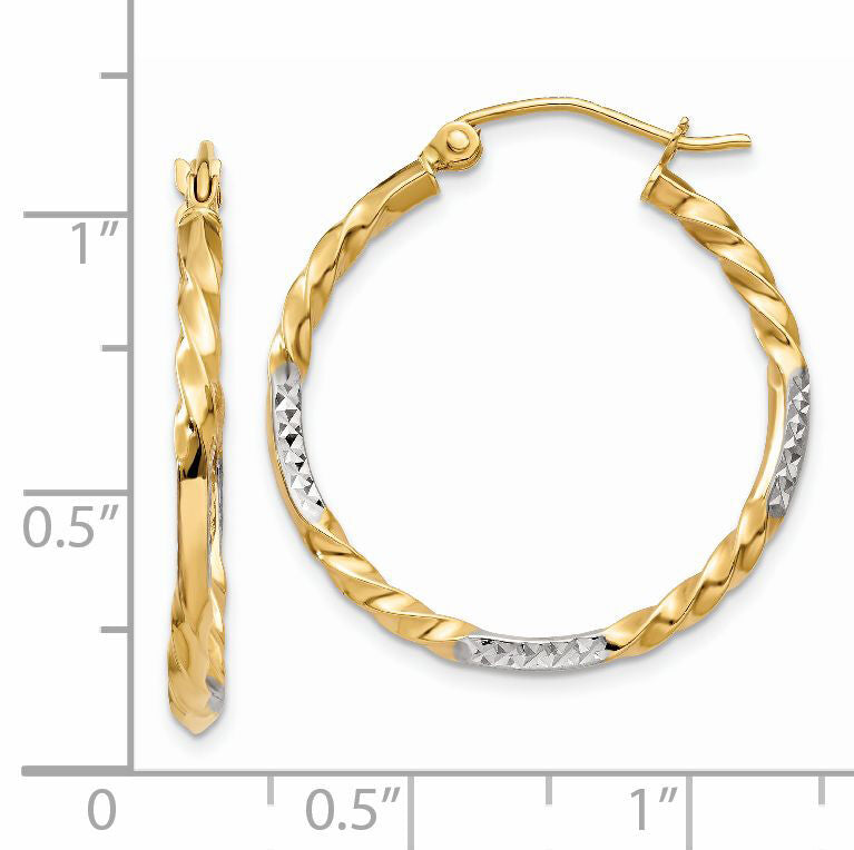 14k & Rhodium Diamond Cut Twisted Hoop Earrings-TF709