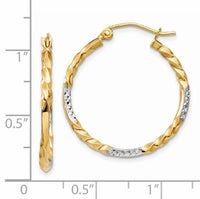 14k & Rhodium Diamond Cut Twisted Hoop Earrings-TF709