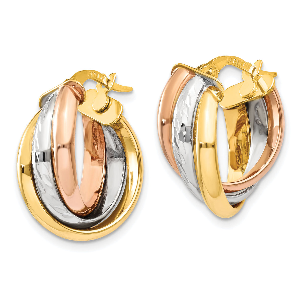 14K Tri-color Polished Hoop Earring-TF712