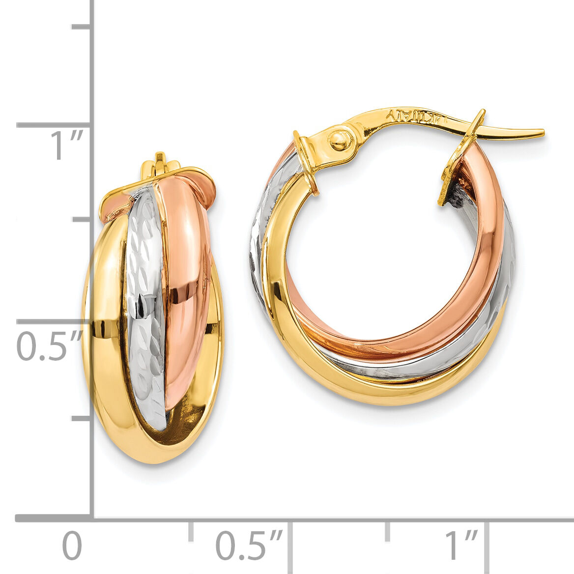 14K Tri-color Polished Hoop Earring-TF712
