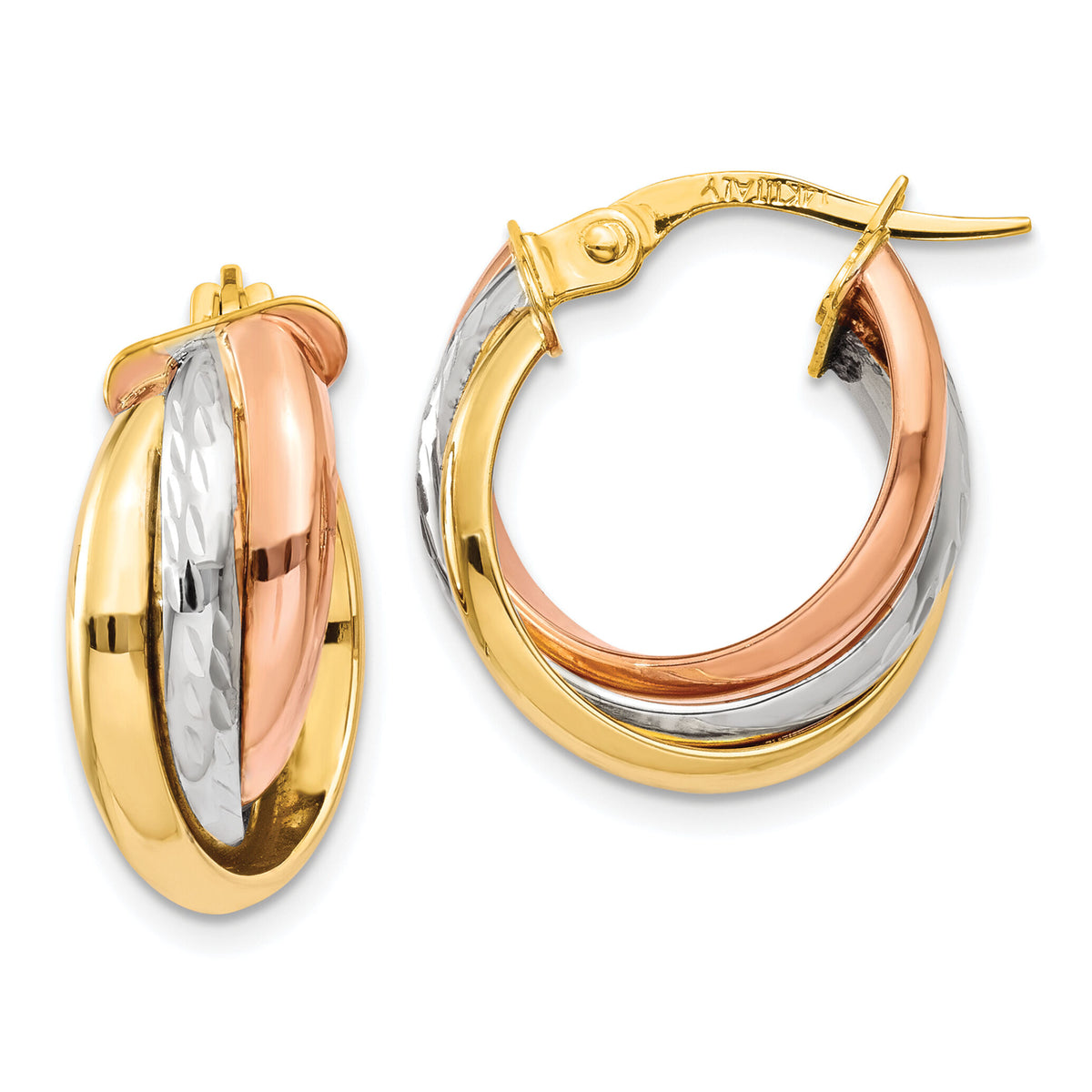 14K Tri-color Polished Hoop Earring-TF712