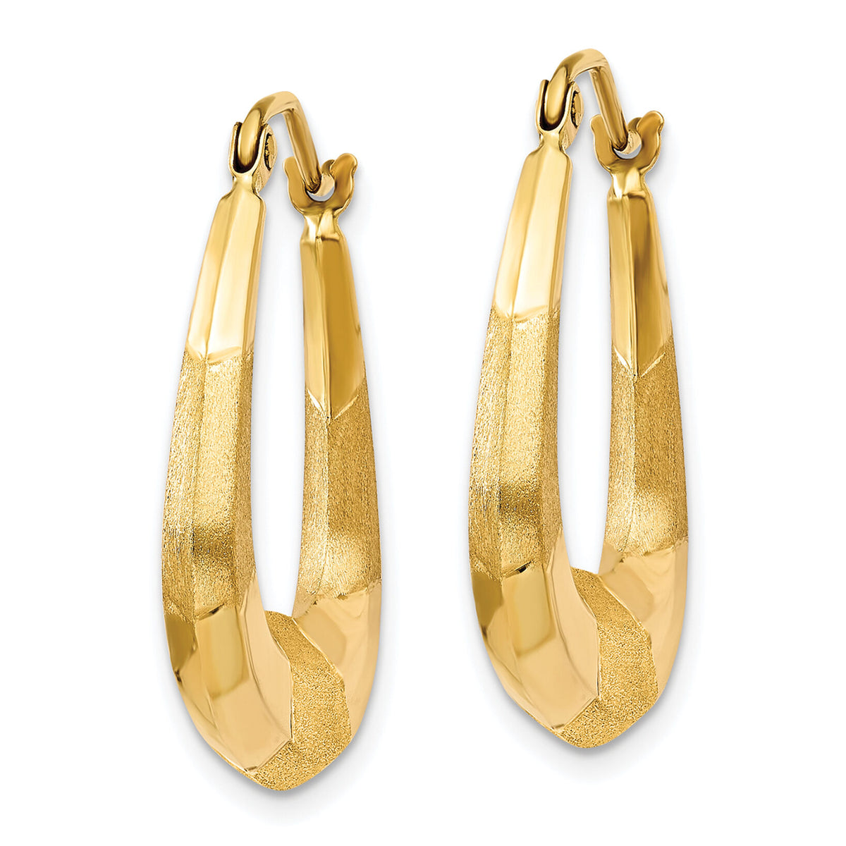 14k Polished, Satin and Diamond-cut Hoop Earrings-TF719